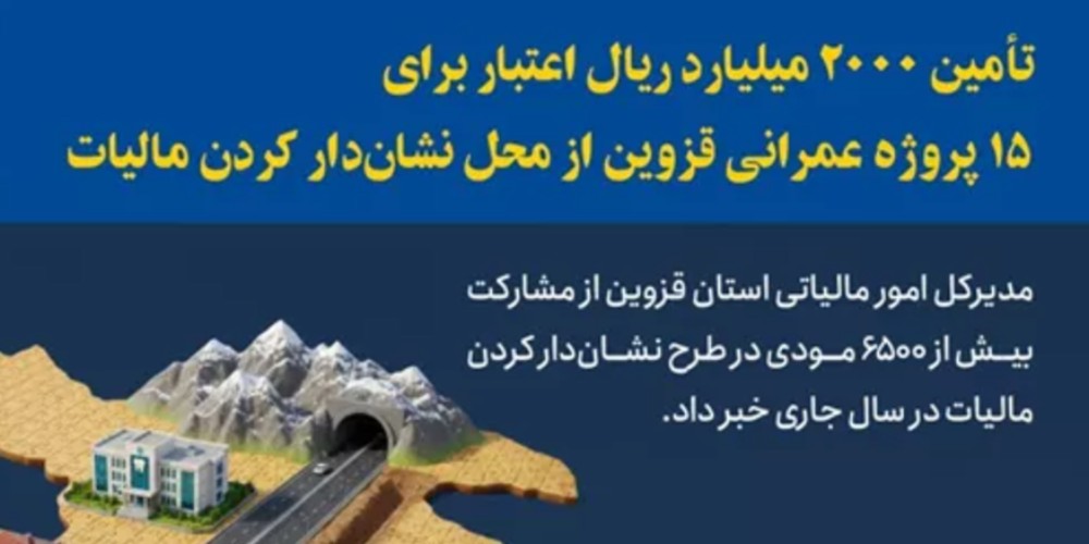 تأمین ۲۰۰۰ میلیارد ریال اعتبار برای ۱۵ پروژه عمرانی قزوین از محل نشان‌دار کردن مالیات
